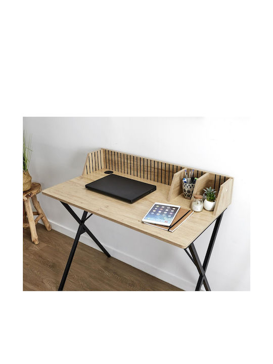 Desk Wooden Black with Metal Legs 90x50x84.5cm