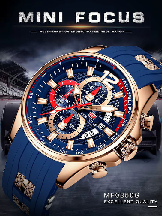 Mini Focus Men's Watch Chronograph Battery with Blue Rubber Strap