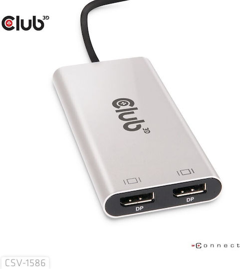 Club3D Μετατροπέας Thunderbolt 3 male σε DisplayPort 2x female Ασημί 1τμχ CSV-1586