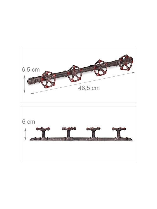 Vintage Wall Coat Rack 4 Hooks Dimensions 6.5 X 46.5 X 6 Cm Relaxdays