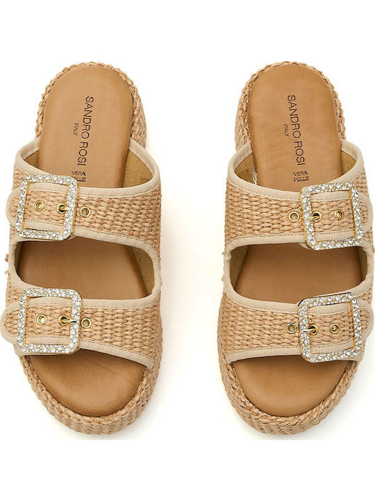 Sandro Rosi Leather Women's Flat Sandals Flatforms in Pink Color