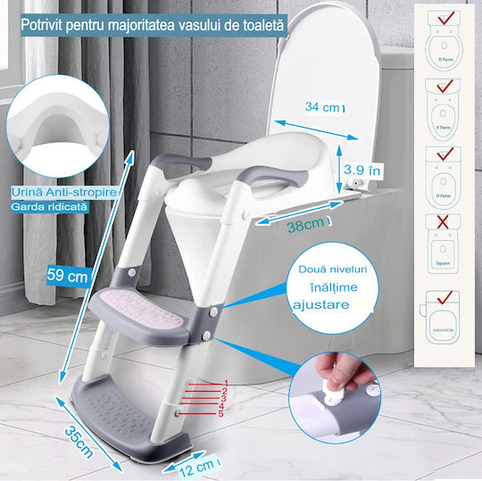 Kleinkind Toiletten-Sitz Arvada mit Harter Oberfläche, Griffen und Trittstufe Gray