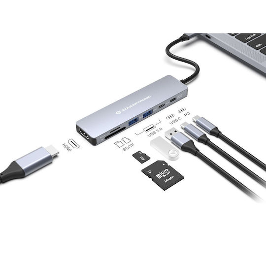 Conceptronic USB-C Stație de andocare cu HDMI 4K PD Ethernet Gri (DONN28G)