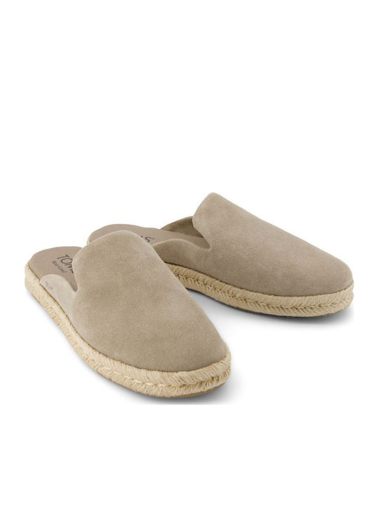 Santiago Mule Espadrilles Flat Suede Mules in Beige Color