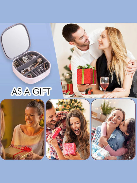 Small Portable Jewellery Box Mirror Gray 10cm x 10cm
