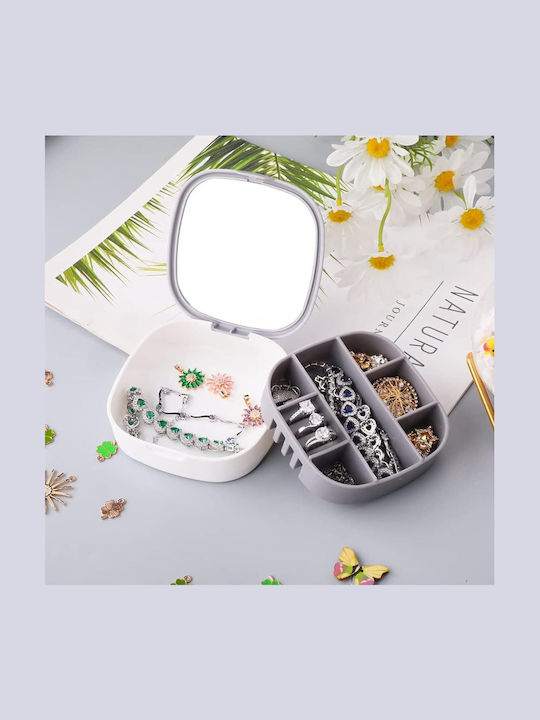 Small Portable Jewellery Box Mirror Gray 10cm x 10cm