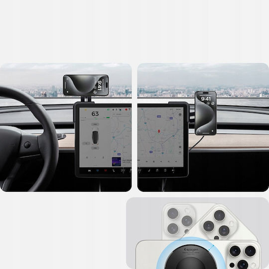 Spigen Tesla Taplock Magsafe Car Mount Charger Car Mobile Mount with Magnet and Wireless Charging MagSafe Black