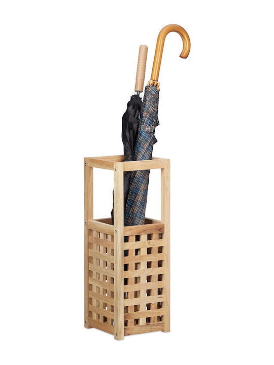 Suport pentru umbrele și bastoane pătrat din lemn de nuc Dimensiuni 50 X 18 X 18 cm Relaxdays