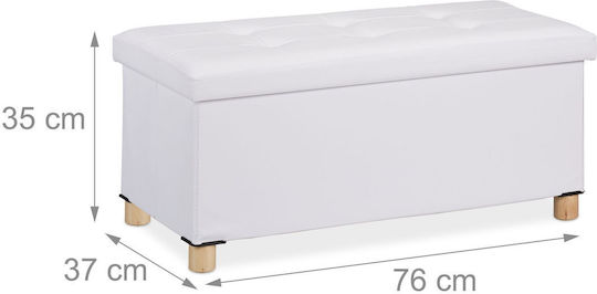 Stool For Living Room With Storage Space Leather White 76x37x35cm