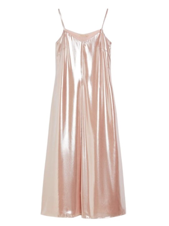 Summer Midi Slip Dress Satin Beige/Pink