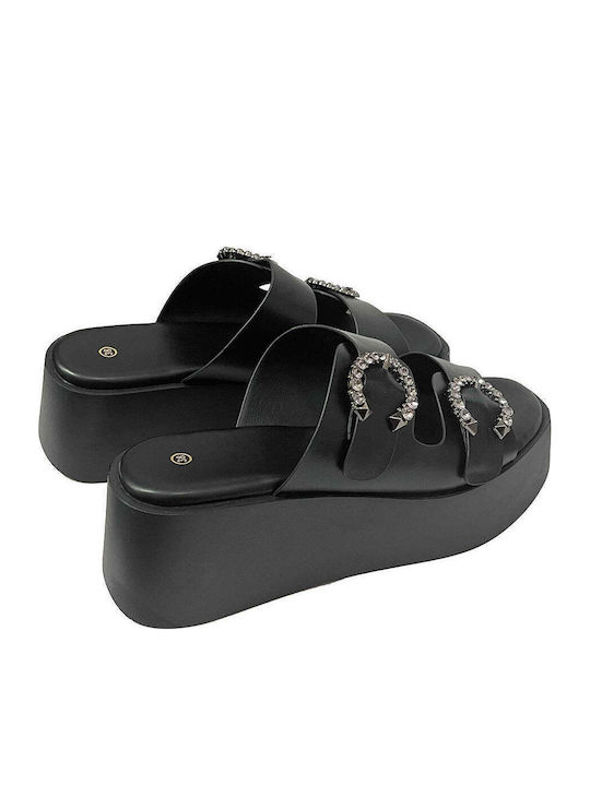 Women's Synthetic Leather Platform Wedge Sandals Black