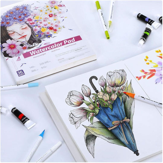 Set 2 Caiete de Schiță Artistice Ohuhu Bloc de Acuarelă 36 Foi 72 Pagini Marker Acuarelă Pix Creion