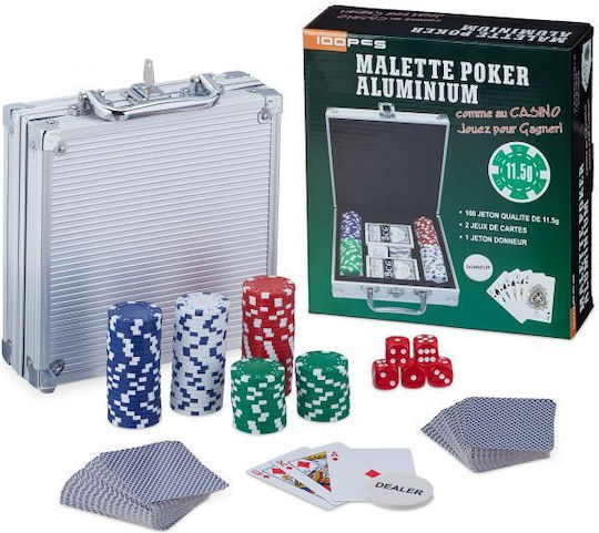 Set Poker Relaxdays 100 Jetoane Covoraș 2 Pachete Cărți Buton Dealer Small Blind Big Blind Geantă