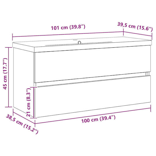 vidaXL Πάγκος με Νιπτήρα Μ100xΒ38.5xΥ45cm Μαύρης Δρυός