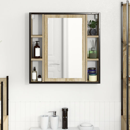 vidaXL Waschtisch ohne Waschbecken mit Spiegel L60xB16xH60cm Light Oak