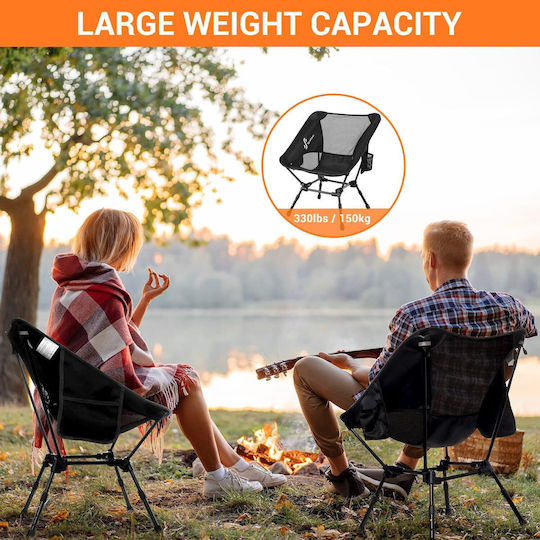 Set 2 Scaune Sportneer Portabile Pliabile Reglabile pe Înălțime Camping Drumeții Pescuit Aluminiu Țesătură Oxford Negru