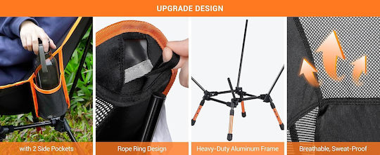 Set 2 Scaune Sportneer Portabile Pliabile Reglabile pe Înălțime Camping Drumeții Pescuit Aluminiu Țesătură Oxford Negru