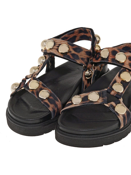Leder Flache Sandalen für Damen Flatforms Leopard