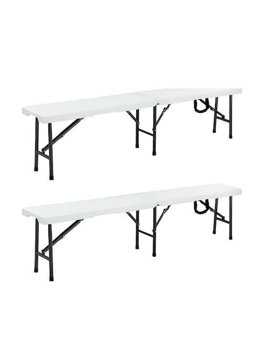 Set 2 Bănci Pliabile Capacitate 200 Kg Fiecare Cadru din Oțel Mânere de Transport 183 X 28 X 44 Cm