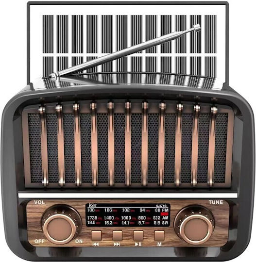 K-371S Retro Επιτραπέζιο Ραδιόφωνο Ηλιακό με Bluetooth και USB Μαύρο