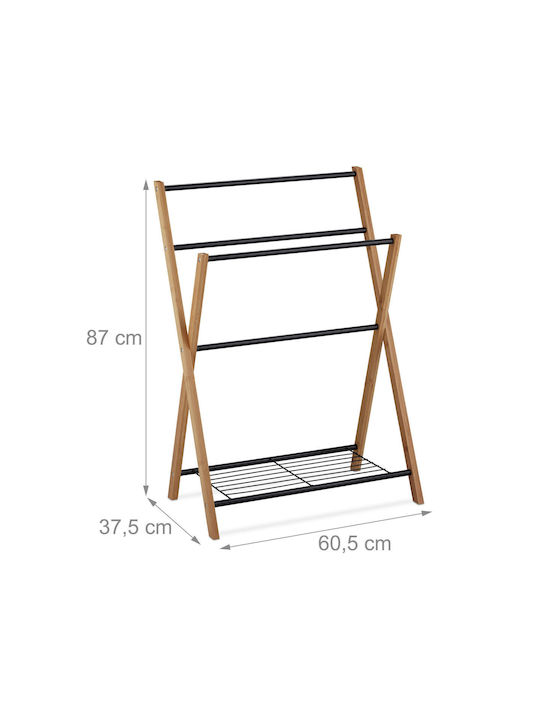 Relaxdays Floor Bathroom Shelf Bamboo 87x37.5x37.5cm Black