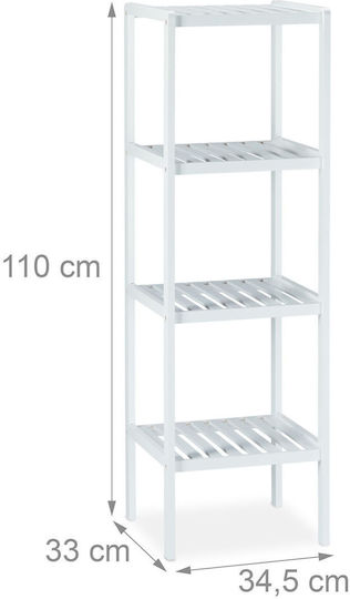 Relaxdays Floor Bathroom Shelf Bamboo with 4 Shelves 110x34.5x33cm White