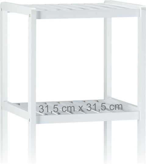 Relaxdays Floor Bathroom Shelf Bamboo with 4 Shelves 110x34.5x33cm White