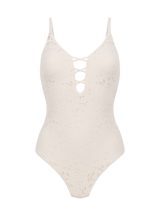 Crochet One-Piece Swimsuit Ecru