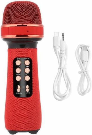 Microfon Karaoke Wireless Siks Stereo 4 Efecte Vocale Baterie Difuzor Încorporat Radio FM Multifuncțional Card TF USB Înregistrare Muzică Roșu