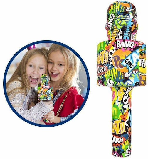 Microfon Karaoke Wireless Siks Ly100 M4 pentru Copii Model Graffiti 100Hz iOS Android Tabletă PC Bluetooth USB