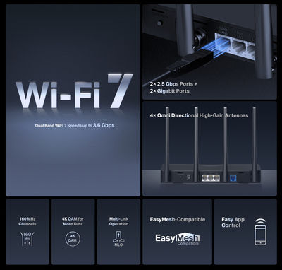 Mercusys MR27BE v1.2 Ασύρματο Router Wi‑Fi 7 με 2 Θύρες