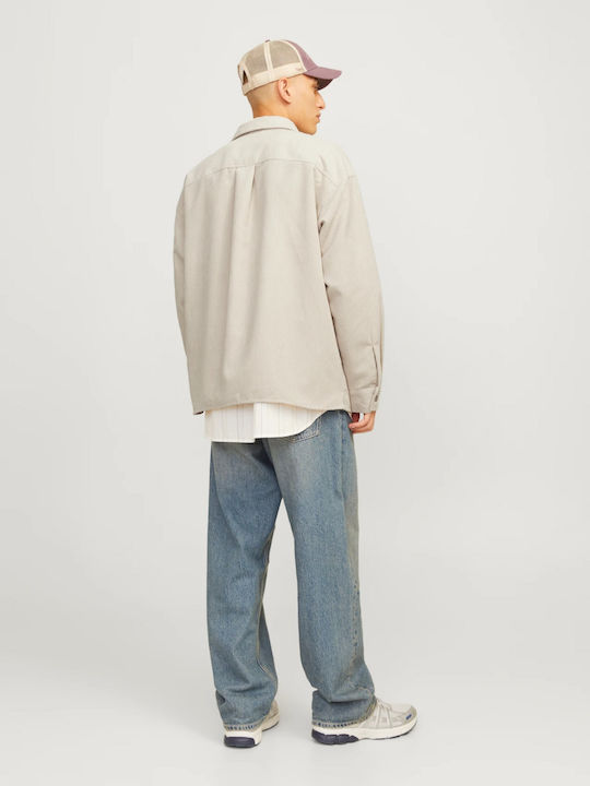 Langärmeliges Zeichenfolge Overshirt Beige