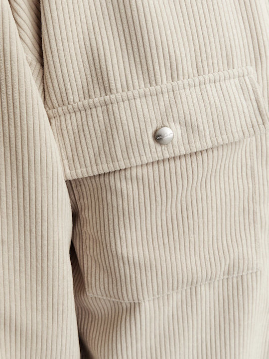 Langärmeliges Zeichenfolge Overshirt Beige