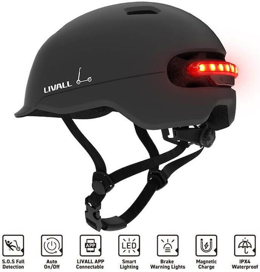 Livall C20 Κράνος για Ηλεκτρικό Scooter Large/57-61cm σε Μαύρο Χρώμα