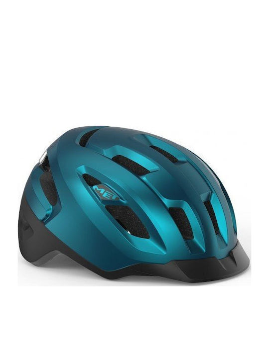 MET Urbex Fahrradhelm Straße mit MIPS Schutz und LED Licht Teal Blue Metallic Matt