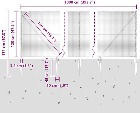 vidaXL Wire Fencing Galvanized Silver 1.2x10m