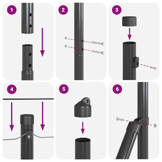 Vidaxl Set of Metal Fence Posts Set of 2 Grey Metal Plastic