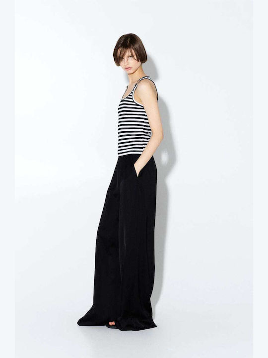 Women's Blouse Sleeveless Striped Black/White