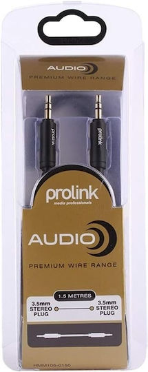 Prolink Prolink 3.5mm Jack Cable - 3.5mm Male to 3.5mm Male Black Length 1.5m with Gold Plated Terminals HMM105-0150