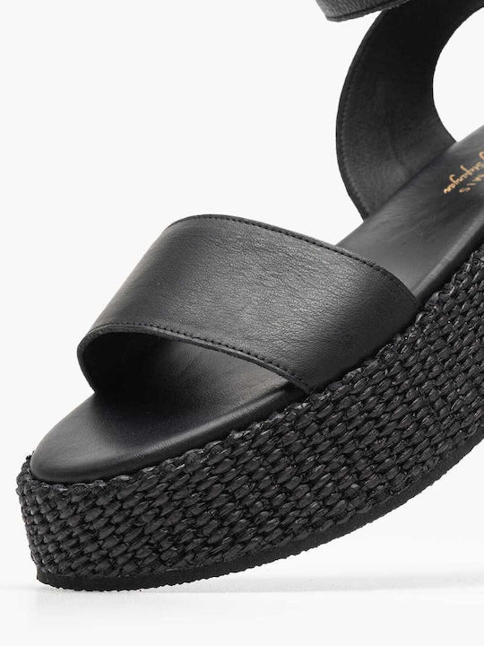 Women's Leather Ankle Strap Platforms Black