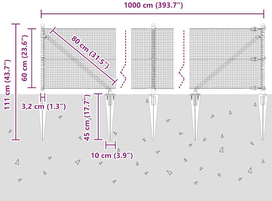 vidaXL Συρματόπλεγμα Σετ Γκρι 0.6x10m