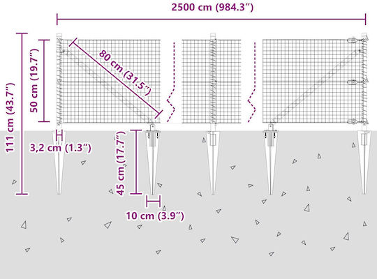 vidaXL Ситова мрежа Галванизирано Подредба Сив 0.5x25м