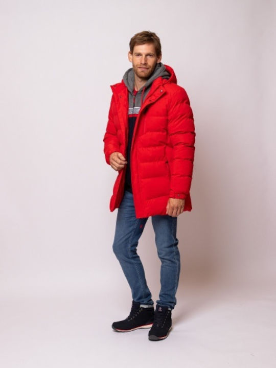 Geacă Puffer de Iarnă Waterproof și cu Protecție împotriva Vântului Roșu