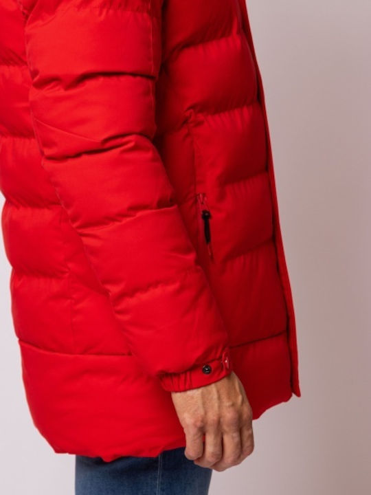 Geacă Puffer de Iarnă Waterproof și cu Protecție împotriva Vântului Roșu