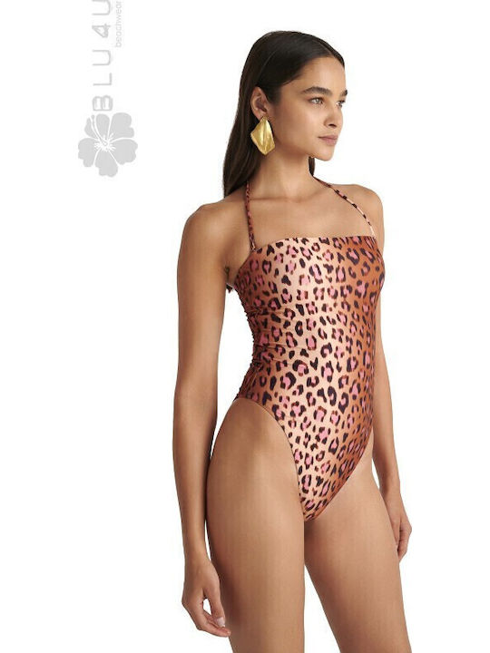 One-Piece Swimsuit Animal Print Brown