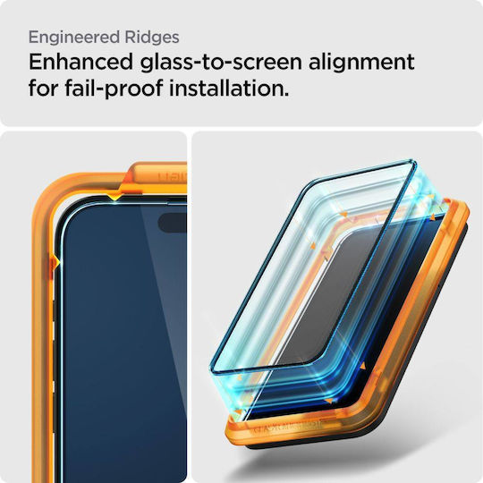 Spigen GLAS.tR ALIGNmaster 0.3mm Vollflächig gehärtetes Glas 2Stück Schwarz (iPhone 15 Pro)
