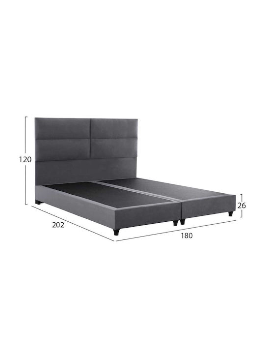Milo King Size Bed Upholstered with Gray Velvet for Mattress 180x200cm