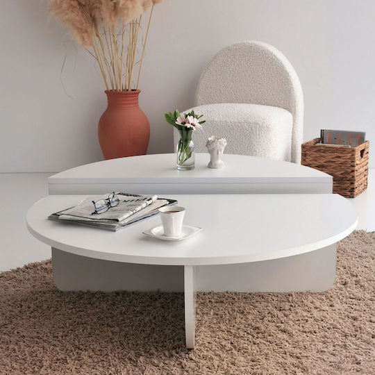 Rundes Zentral Kaffeetisch Podium Holz Weiß 2Stücke M90xL60xH30cm