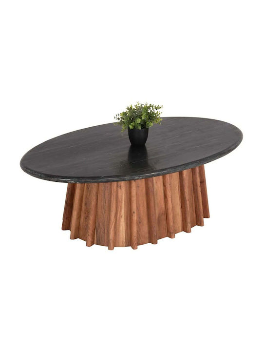 Ovales Zentral Kaffeetisch Draxx aus Massivholz Akazie Schwarz Marmor M120xL70xH38cm