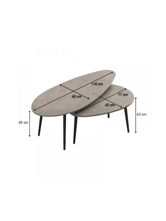 Megapap Oval Zentral Kaffeetisch Holz Grau 2Stücke M116xL46xH46cm